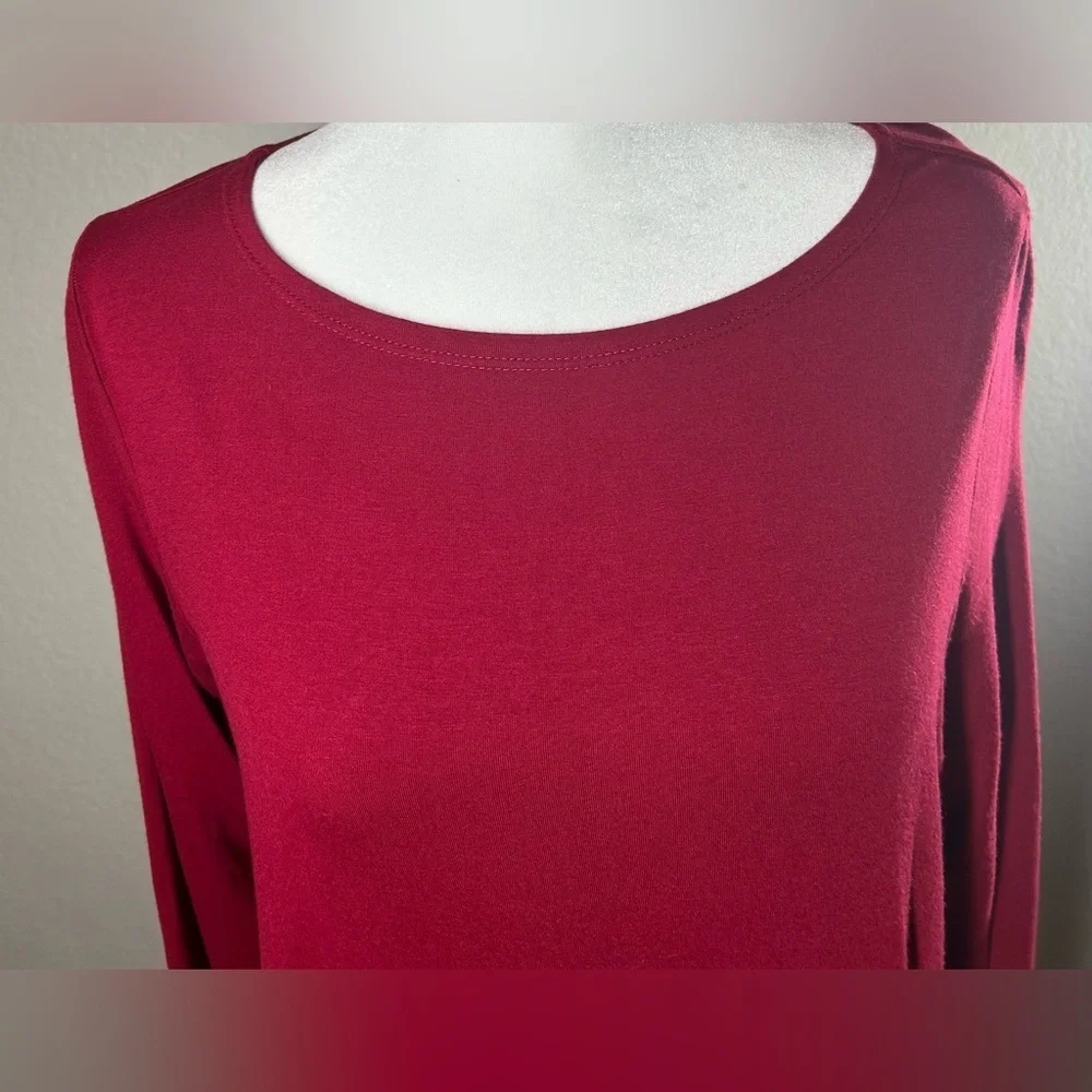Eileen Fisher Dark Red Long Sleeve Jersey Dress Sz SP Minimalist Quietly Luxury